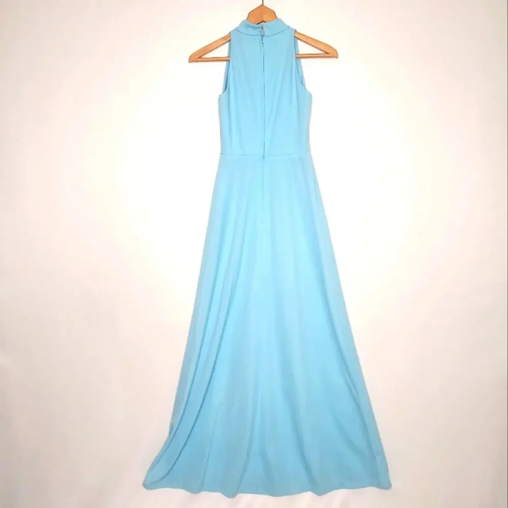 Vintage 70's Blue High Neck Maxi Dress